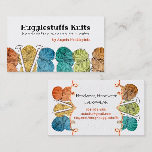 歪んだヤーンのかせの編み物針の名刺 名刺 (正面/裏面)