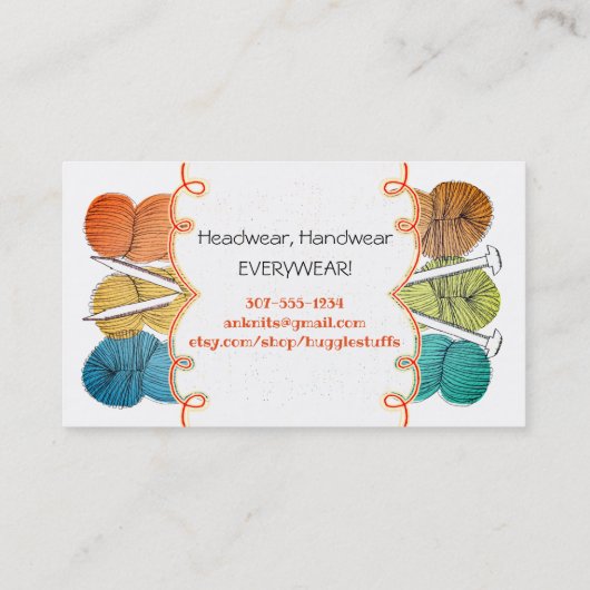 歪んだヤーンのかせの編み物針の名刺 名刺 (裏面)