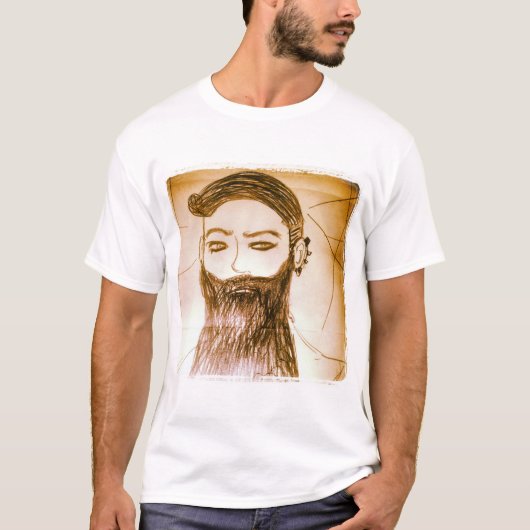歪んだ世界のアニメ漫画のひげ男 Tシャツ (正面)