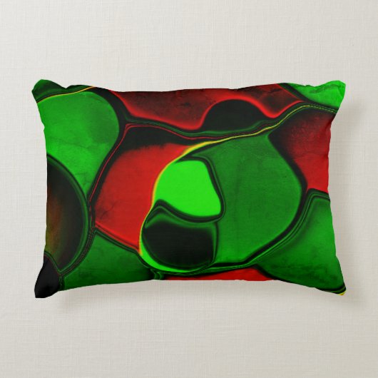 歪んだ奇妙な形、赤と緑の色 アクセントクッション (正面)