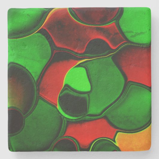 歪んだ奇妙な形、赤と緑の色 ストーンコースター (正面)