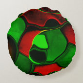 歪んだ奇妙な形、赤と緑の色 ラウンドクッション (裏面)