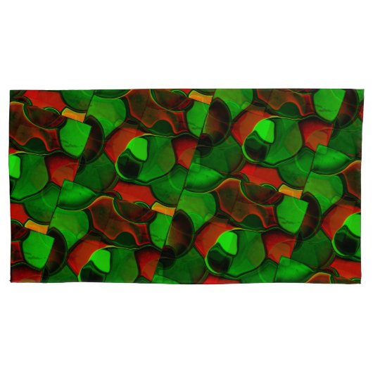 歪んだ奇妙な形、赤と緑の色 枕カバー (正面左)