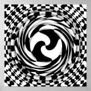 歪んだ心の白黒オップアート12" x 16" ポスター