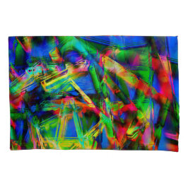 歪んだ色のついた四角形、緑の多彩な筆跡 枕カバー