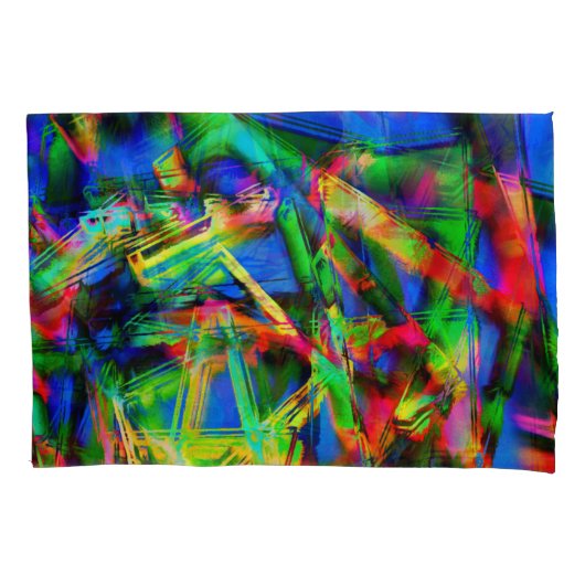 歪んだ色のついた四角形、緑の多彩な筆跡 枕カバー (正面左)