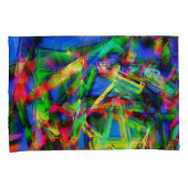 歪んだ色のついた四角形、緑の多彩な筆跡 枕カバー (正面右)