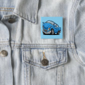 歪んだ青いカートゥーンの自動車 缶バッジ (インサイチュ)