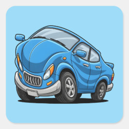 歪んだ青いカートゥーンカー スクエアシール