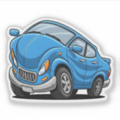 歪んだ青いカートゥーン車 シール (正面)
