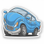 歪んだ青いカートゥーン車 シール (正面)