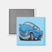 歪んだ青いカートゥーン車 マグネット (正面/裏面)