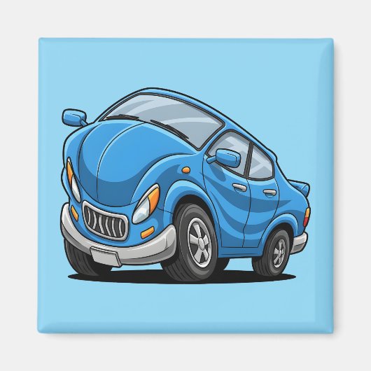 歪んだ青いカートゥーン車 マグネット (正面)