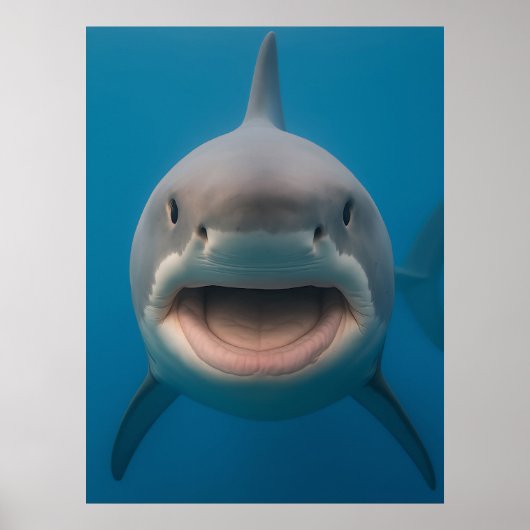 歯おもしろいなし素晴らしホワイトシャークのウォールアート ポスター (正面)