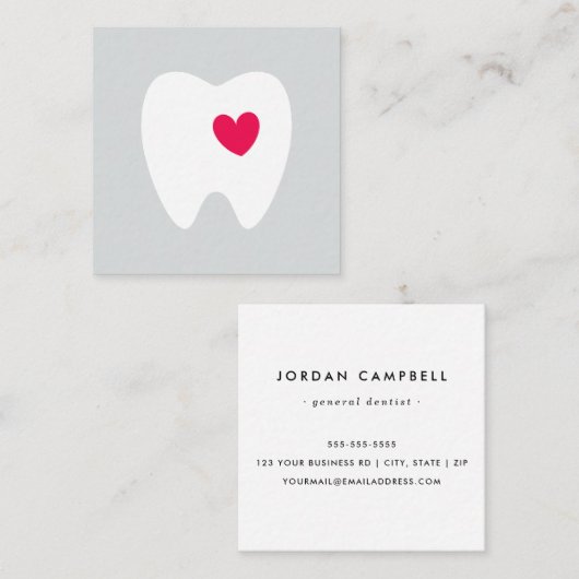 歯およびハートの歯科歯科医の歯科矯正医 スクエア名刺 (正面/裏面)