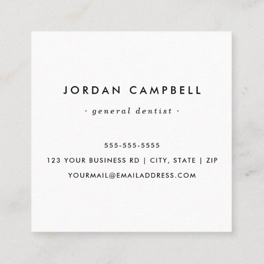 歯およびハートの歯科歯科医の歯科矯正医 スクエア名刺 (裏面)