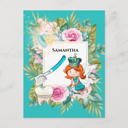 歯ぎしり歯ブラシ金ゴールドバラ枠 ポストカード (正面)