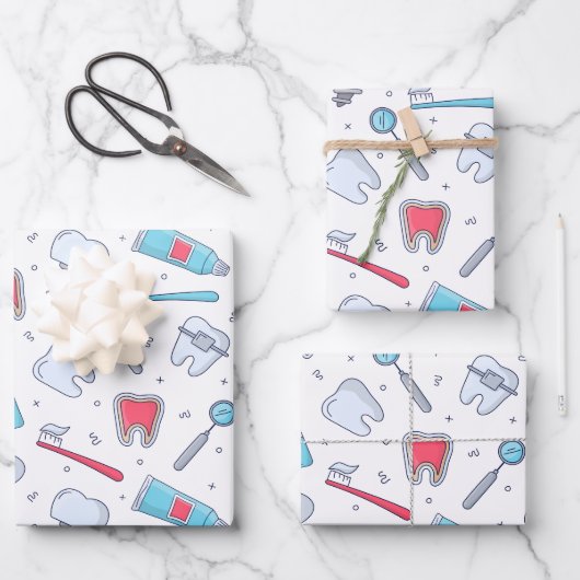 歯とツール歯科パターン ラッピングペーパーシート (正面)