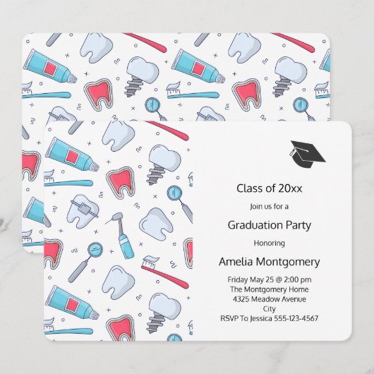 歯とツール 歯科パターン 卒業 招待状 (正面/裏面)