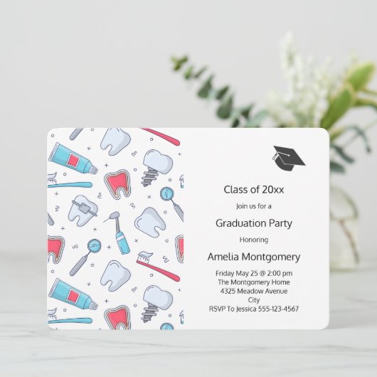 歯とツール 歯科パターン 卒業 招待状 (スタンド正面)