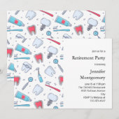 歯と器具の歯科パターン引退 招待状 (正面/裏面)