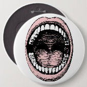 歯と舌のボタンを示す開いた口 缶バッジ (正面&裏面)