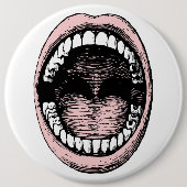 歯と舌のボタンを示す開いた口 缶バッジ (正面)