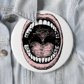 歯と舌のボタンを示す開いた口 缶バッジ (インサイチュ)