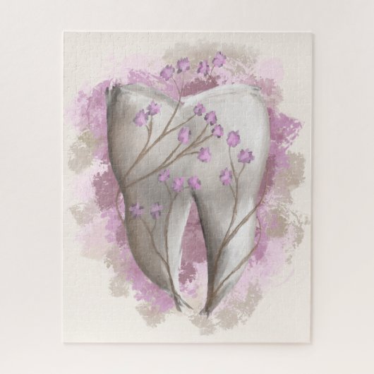 歯と花、超現実的絵画。歯科芸術 ジグソーパズル (縦)