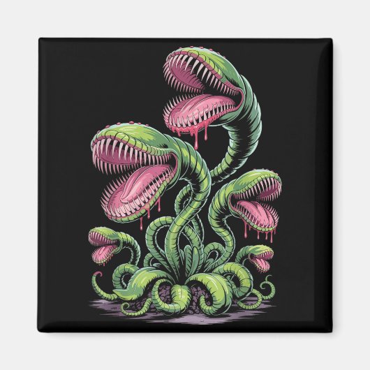 歯のある肉食植物モンスターのイラスト マグネット (正面)