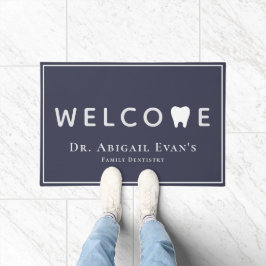 歯のアイコンモダンネイビーブルー歯科へようこそ ドアマット