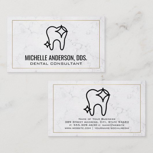 歯のアイコン |大理石背景 名刺 (正面/裏面)