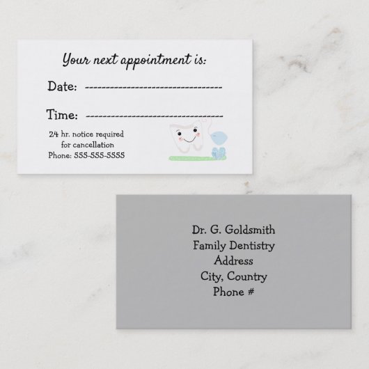 歯のアポイントメントアラーム 予約カード (正面/裏面)