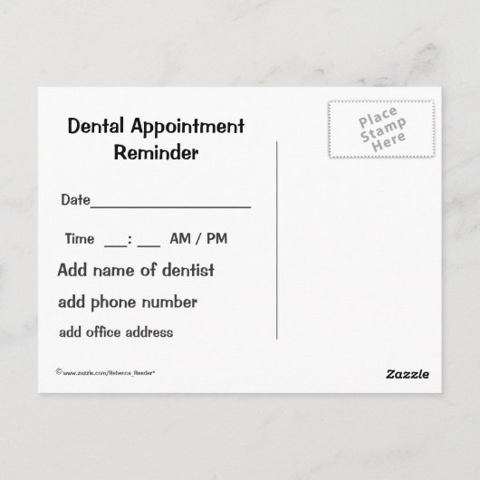 歯のケア : 歯科医の予約リマインダー ポストカード (裏面)