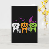 歯のゴーストパンプキン魔女かわいい歯科ハロウィーン デ カード (黄色い花)