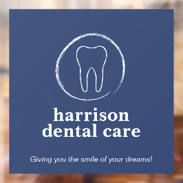 歯のスケッチのロゴ青い歯医者 ウィンドウサイン