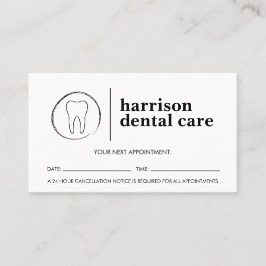 歯のスケッチロゴ黒/白の歯科医アポイントメント 名刺 (正面)