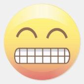 歯のスマイルイエロー絵文字シール ラウンドシール (正面)