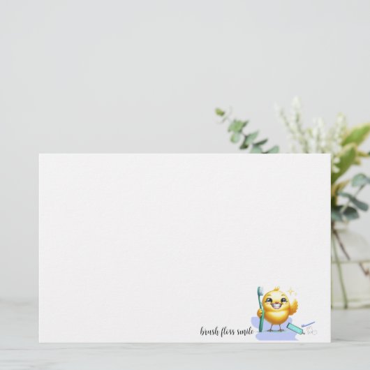 歯のスローガンで微笑む雛 便箋 (スタンド正面)