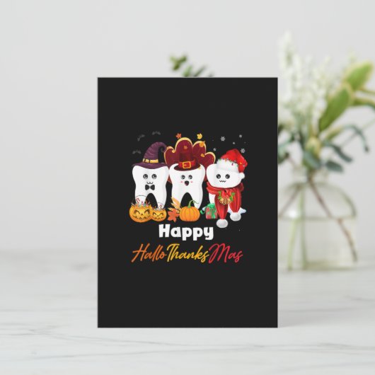 歯のハロサンクスマハロウィーン感謝祭キリスト 招待状 (スタンド正面)