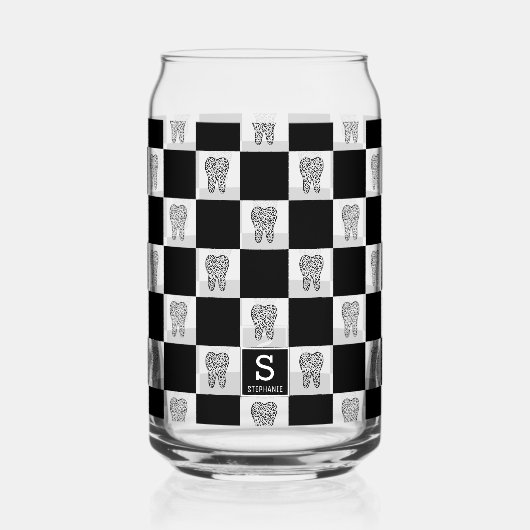 歯のパーソナライズされたチェックパターン ガラス缶 (正面)