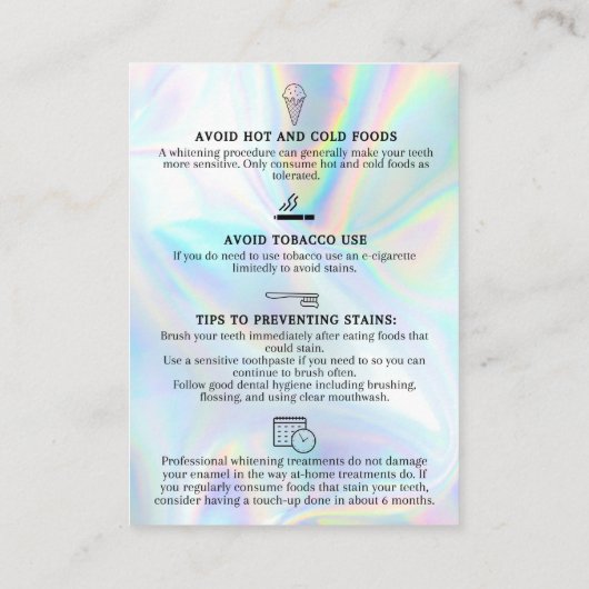 歯のホワイトニングアフターケア指導 名刺 (裏面)