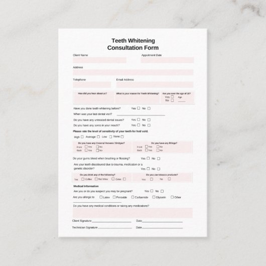 歯のホワイトニング相談型枠 名刺 (正面)