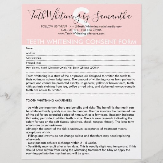 歯のホワイトニング顧客の同意予算型枠 チラシ (正面)