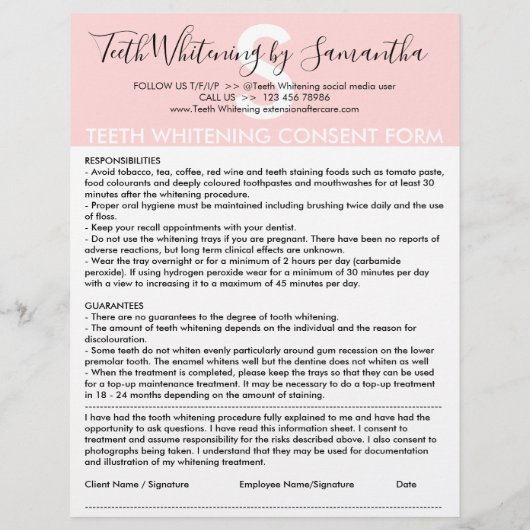 歯のホワイトニング顧客の同意予算型枠 チラシ (裏面)