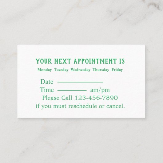 歯のモダンロゴミントアポイントメント事業 予約カード (裏面)