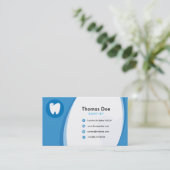 歯のロゴの青い歯科医の歯科医院 名刺 (スタンド正面)