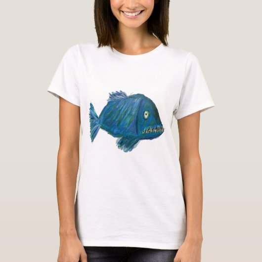 歯の大きな青い魚のTシャツ Tシャツ (正面)