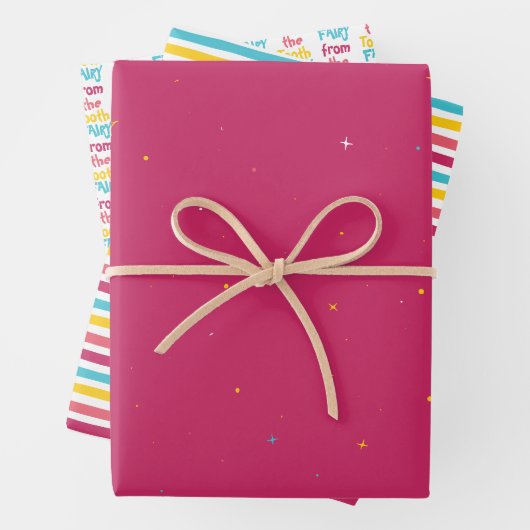 歯の妖精から、ピンクの星とストライプの飴 ラッピングペーパーシート (インサイチュ)