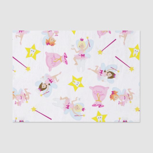 歯の妖精かわいらし魔法の杖白い歯 薄葉紙 (正面)